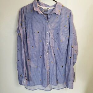 Old Navy Sz XL Blue Stripe Pineapple Avocado The Classic Shirt Button Cotton